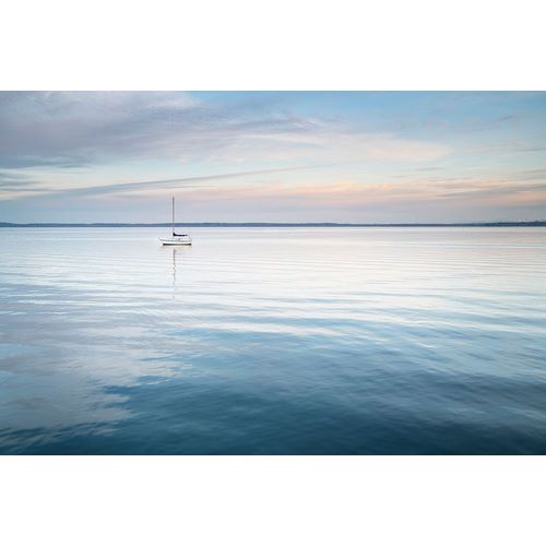 Sailboat anchored in Bellingham Bay on a calm morning-Bellingham